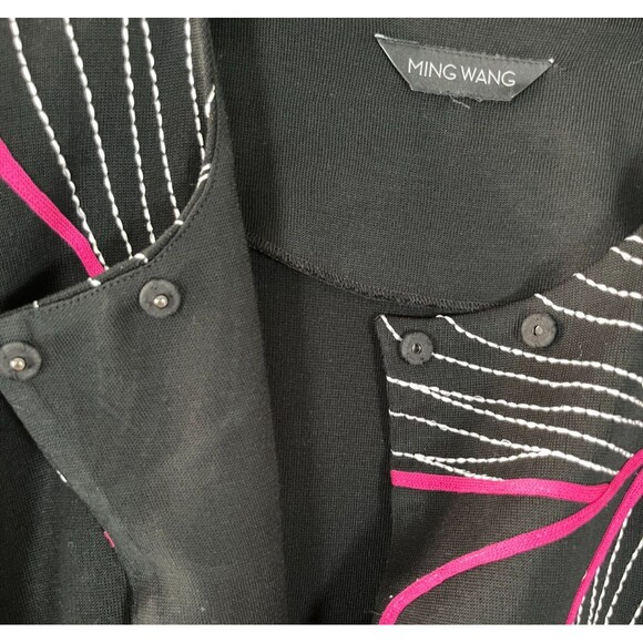 Ming Wang Cardigan Size 2X Pink Black Funky Artsy Abstract Colorful Office Work - Picture 4 of 8